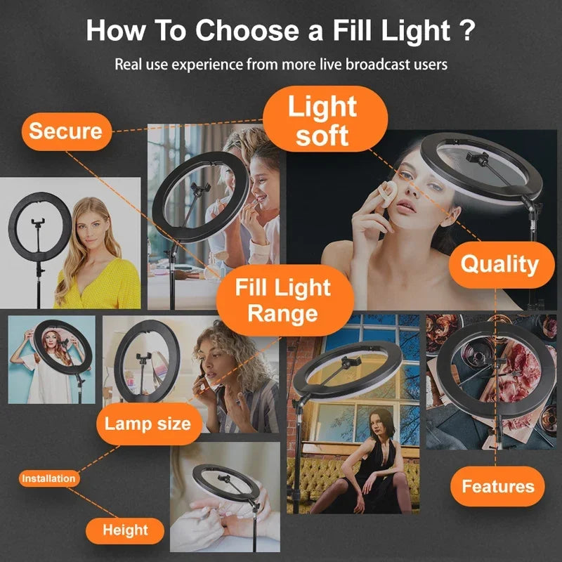10" LED Selfie Ring Light Home Stuido Lighting Dimmable Round Lamp Tripod Trepied Makeup Selfie Ring Lamp Phone LIGHT FOR VIDEO