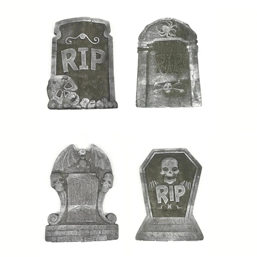 4pcs Halloween Foam RIP Graveyard Tombstone Decor Skeleton Tomb Haunted House Party Prank Prop Yard Outdoor Home Decorations