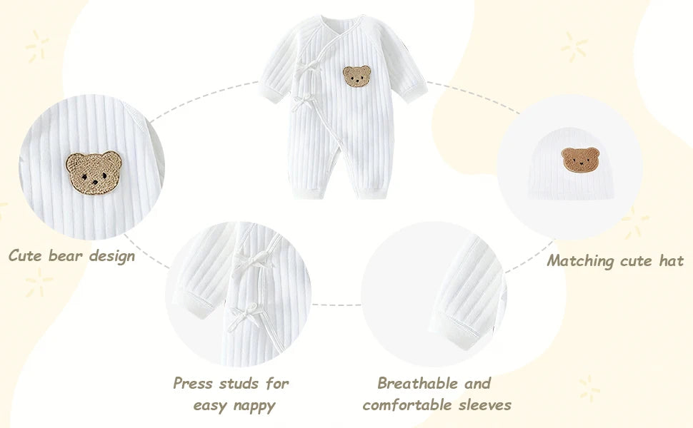 Somenie Infant Knitting Jumpsuit 100% Cotton Long Sleeve Romper One Piece Outfit for Boys & Girls Newborn Baby 4 Seasons Wear