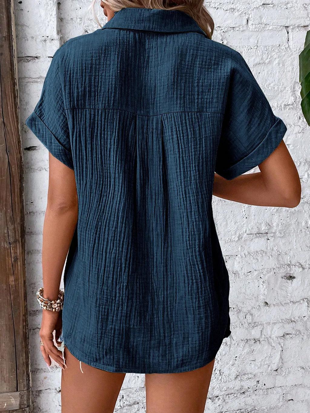 Women Casual Cotton Blouse Vintage Summer Short Sleeve Slim Shirt Elegant Turn Down Collar Solid Tunics Harajuku Streetwear Tops