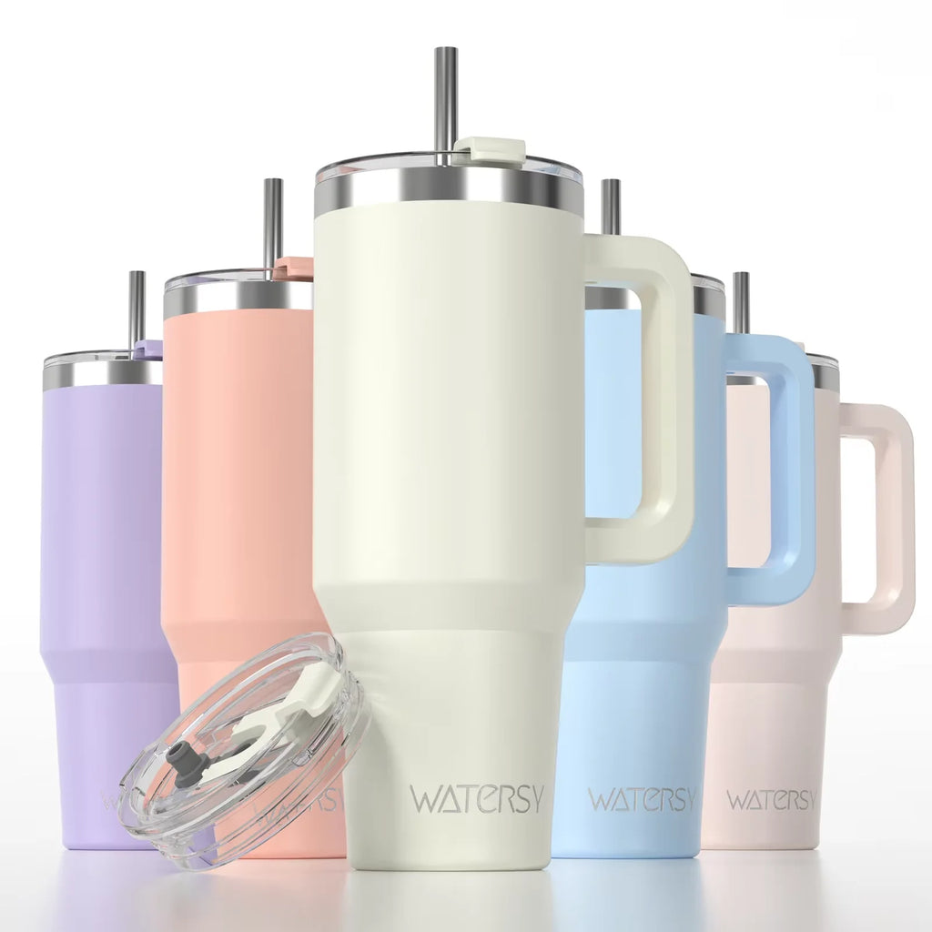 WATERSY 20/30/40oz Tumbler with Handle & Straw, Large Capacity Stainless Steel Thermal Cup, Vacuum Insulated Mug for Car, Travel