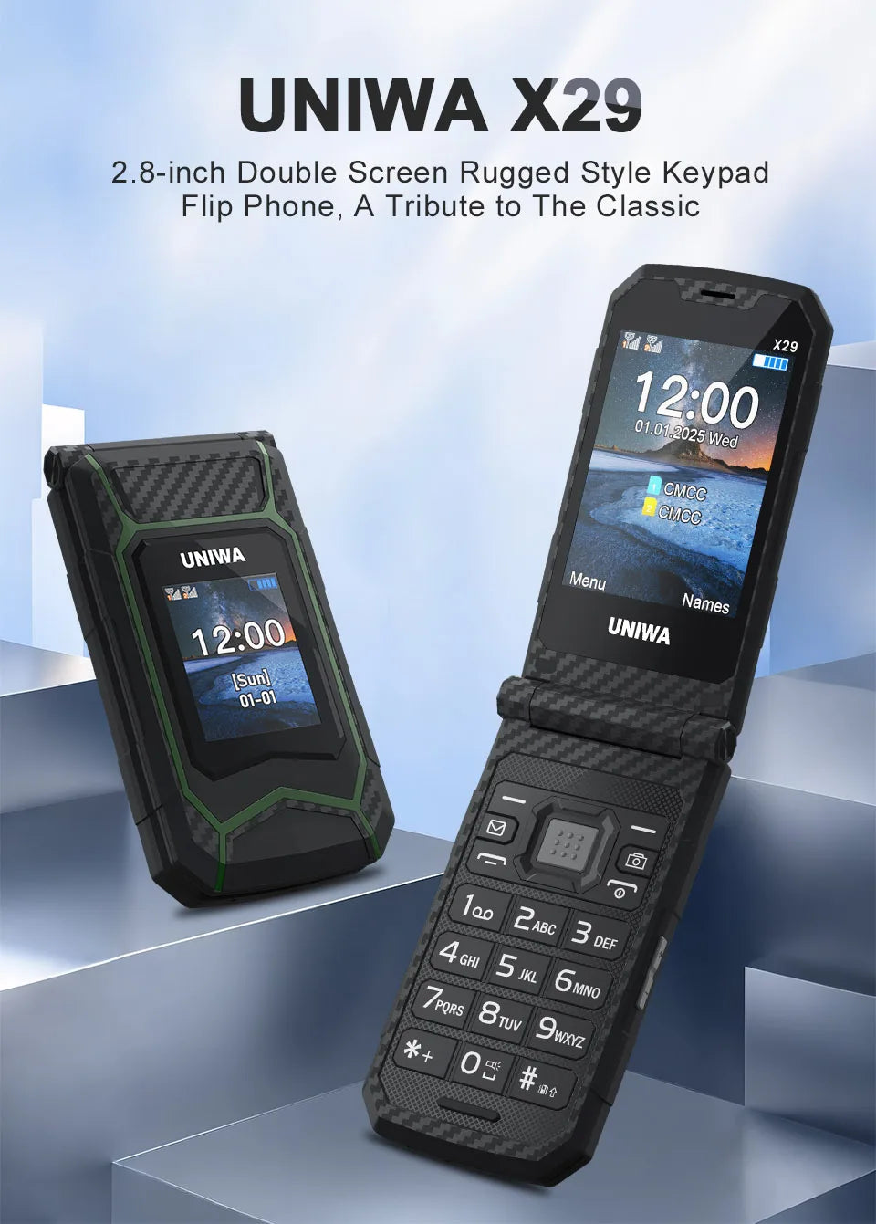 UNIWA X29 Old Man 2G Flip Mobile Phone GSM Senior Big Push-Button Flip Phone Dual Sim FM Radio Russian Arabic Keyboard Cellphone