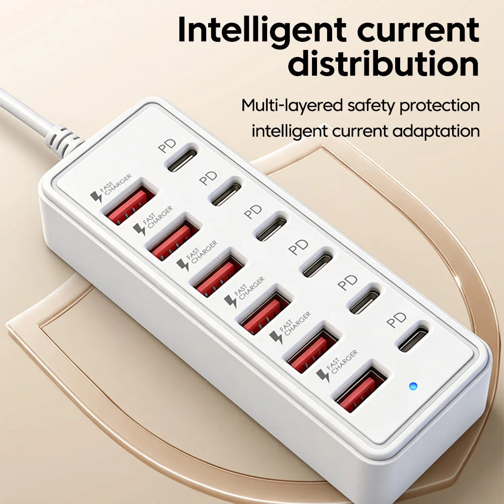 Cargador Multipuerto 12 en 1 - 6 USB-A y 6 USB-C Carga Rápida