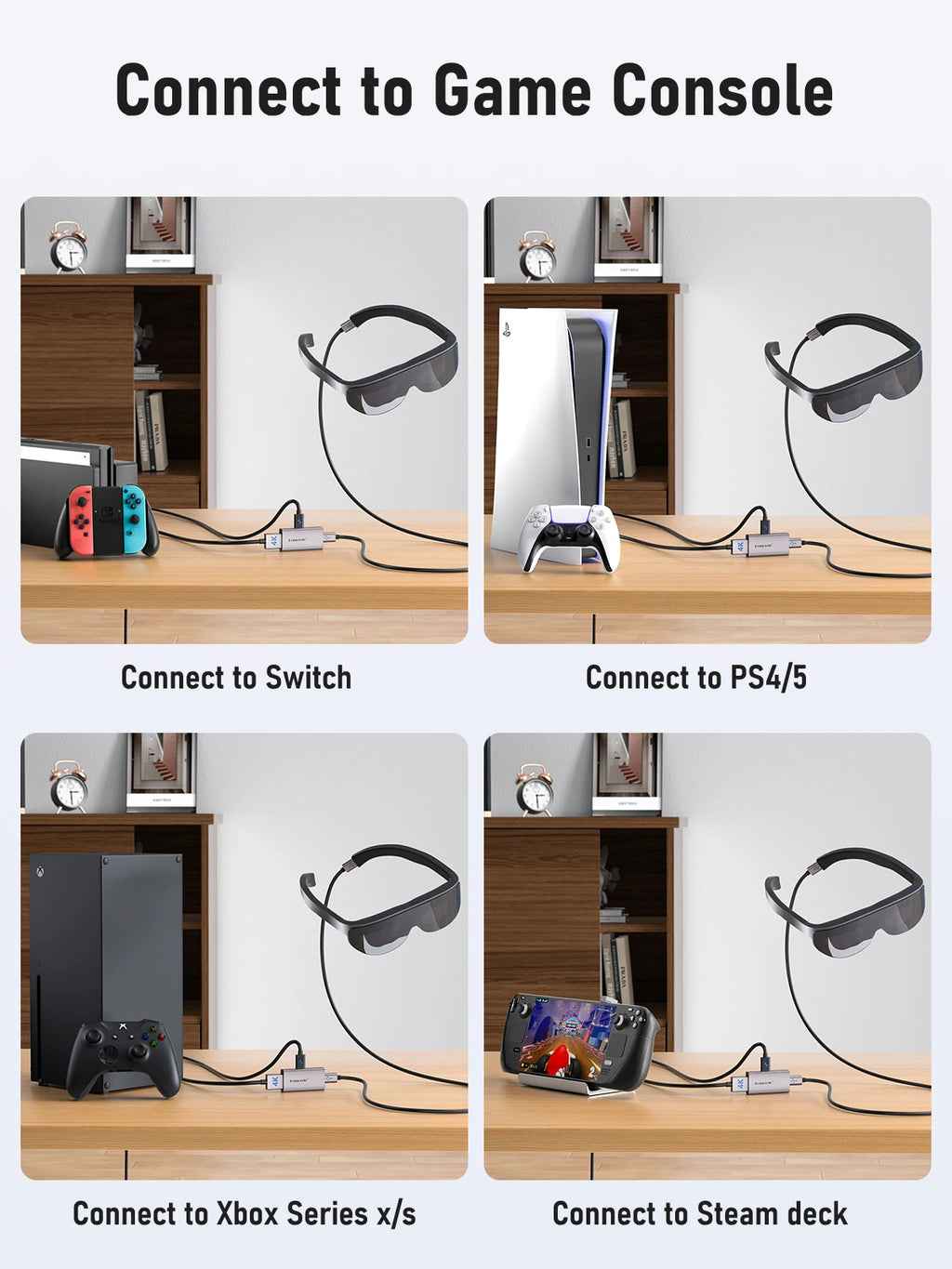 Lemorele 4K AR Glasses Adapter HDMI to Type-C AR Glasses Charging Converter USB-C Video Adapter for Xreal Airs Rokid Switch