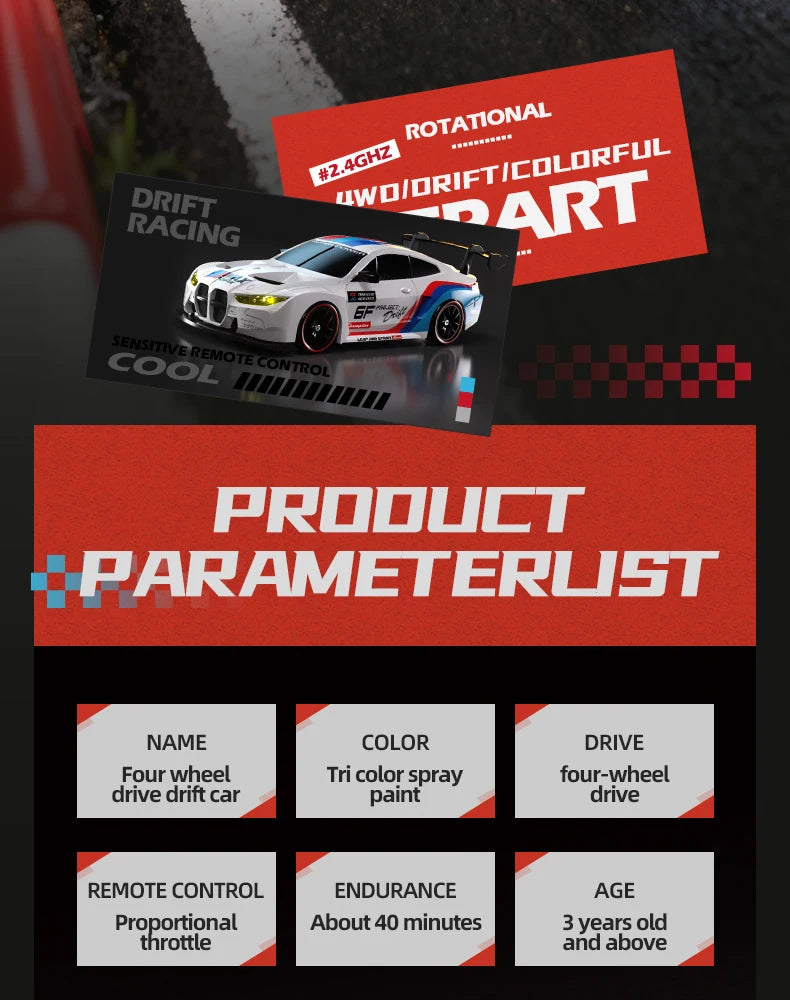 4WD Remote Control Drift Car Full Size 1:24 Mini Remote Control Racing Car Model 2.4G Radio High Speed 4X4 RC Car Vehicle Toy