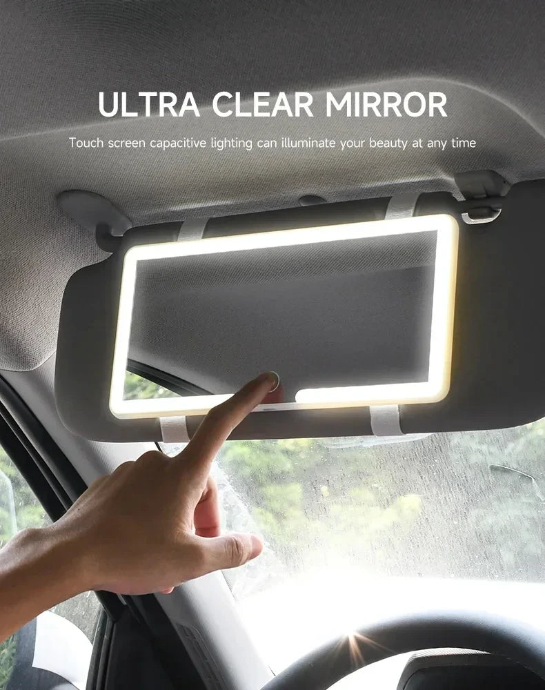 Car Interior Mirrors Sun Visor Plate LED HD Makeup Mirror for Girls Women Rechargeable Fill Light Universal Thin Vanity Mirror