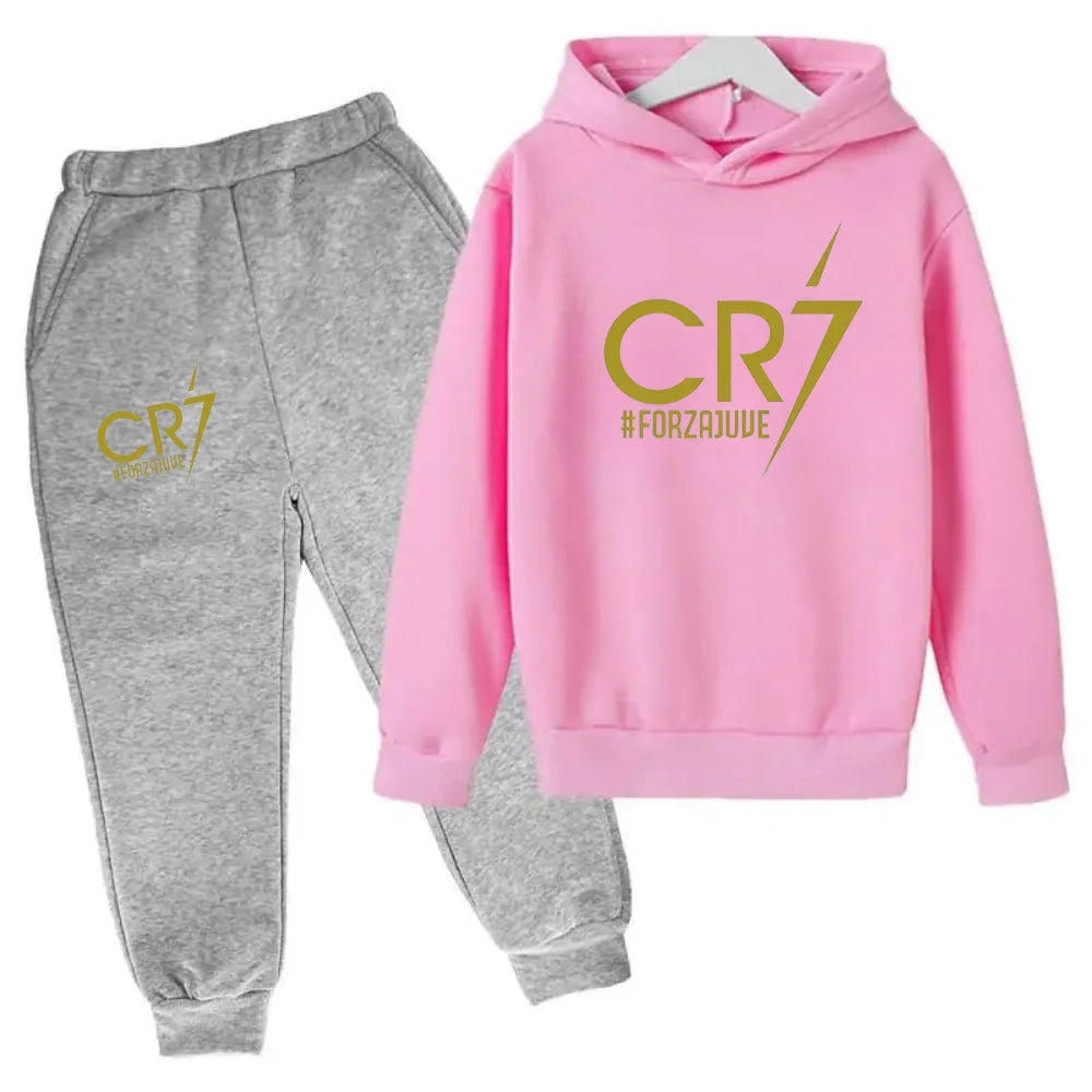Ronaldo CR7 Print Football Idol Clothing Children Hoodie 2pcs Set Pants Suit Kids Boys Tracksuit Girls Clothing Sport Tracksuits