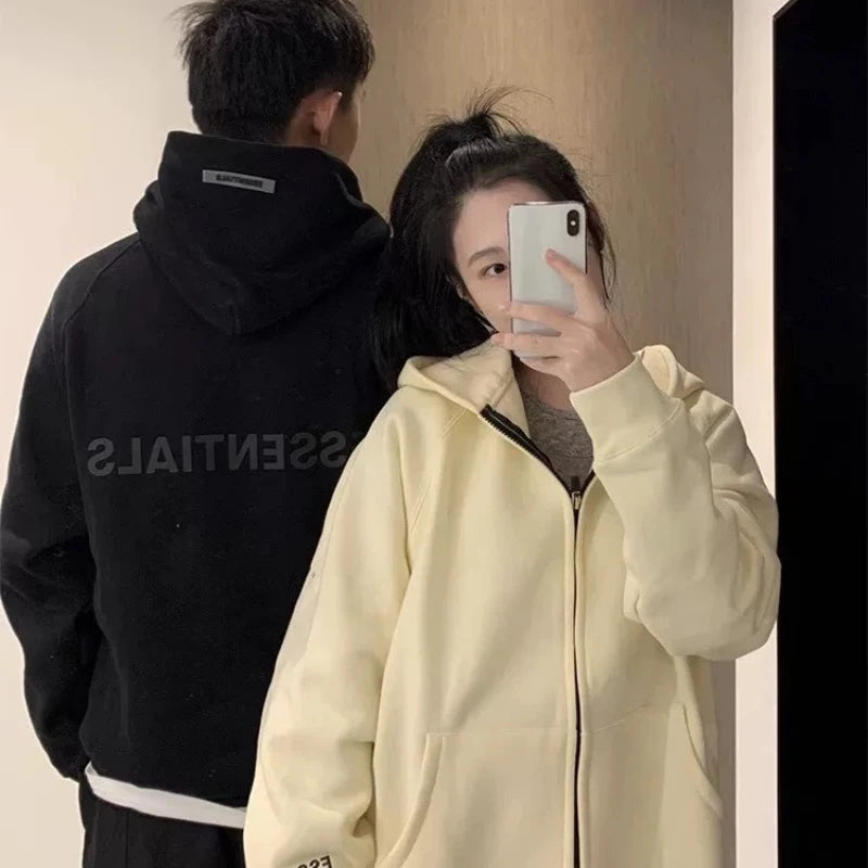 Men's Women's Hoodies Loose Casual Solid Color Hoodies Long Sleeve Hooded Personality Streetwear Sweatshirts