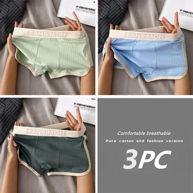 1/3PCS Solid Striped Men's Boxer Sexy Breathable Mesh U Crotch Underwear High Elastic Widen Waistband Underpants sports