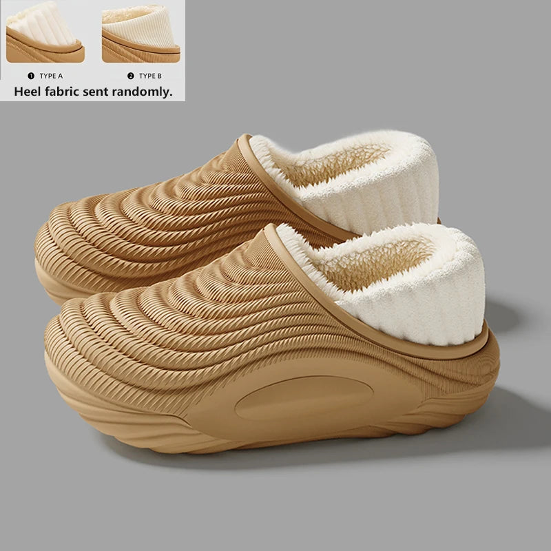 Warm Plush Waterproof EVA Indoor Slippers For Women Winter Soft Thick Bottom Non Slip Home Slippers Couple's Furry Slides