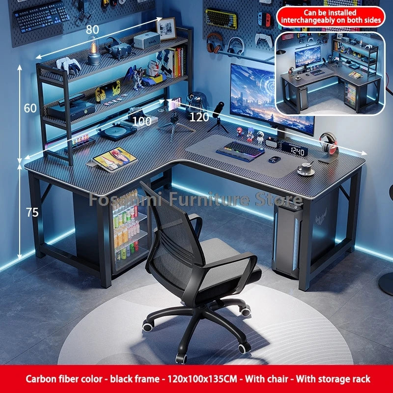 L-Shaped Computer Desk and Chair Set Modern Home Office Furniture with Shelf Gaming Work Desk Chair Set Corner PC Table for Room