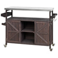 US Stock Farmhouse Rolling Kitchen Island Cart With Stainless Steel Countertop Wooden Storage Cabinet With Lockable Wheels