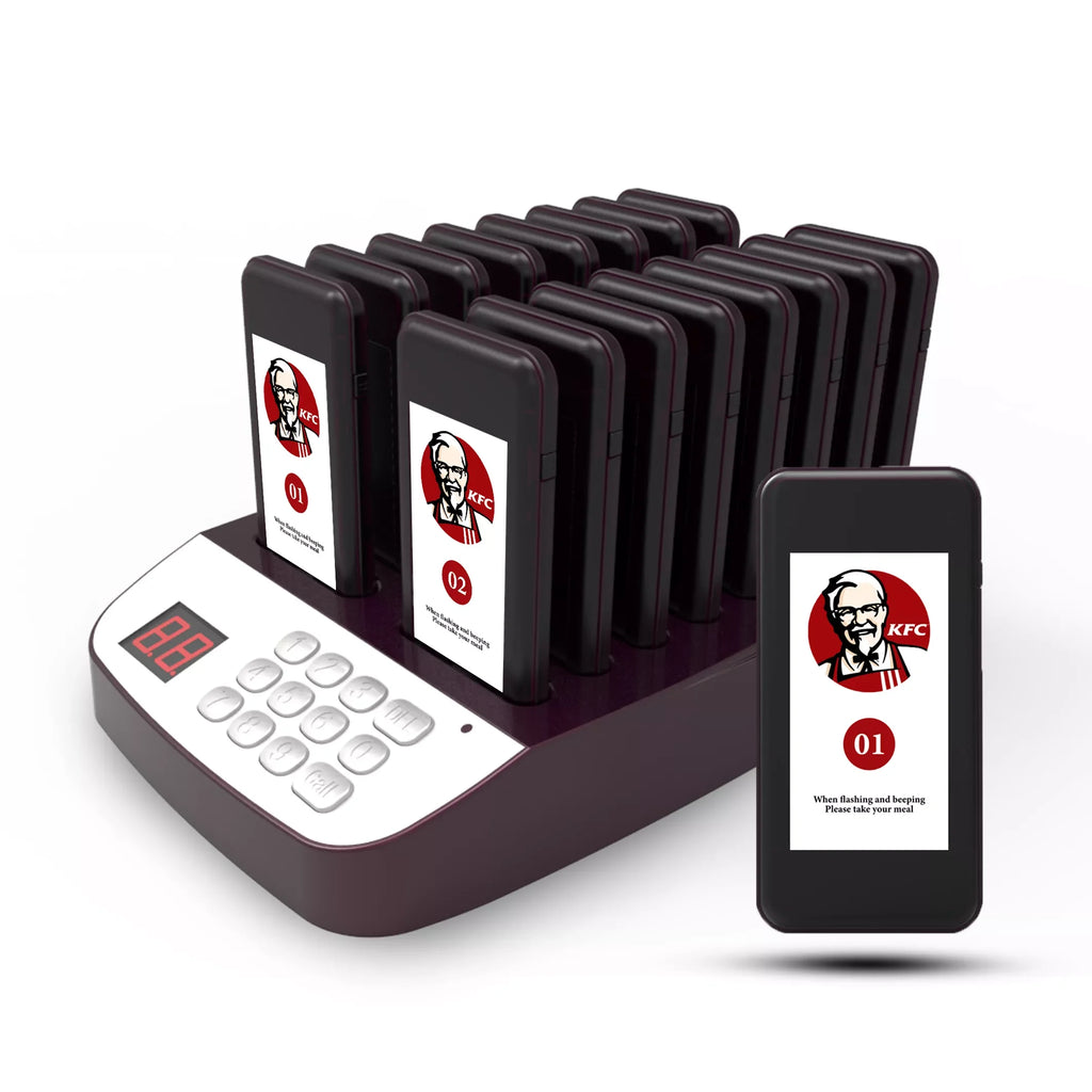 Restaurant call pager system 16 coaster buzzer wireless call free custom 20 paegrs waterproof food Cafe
