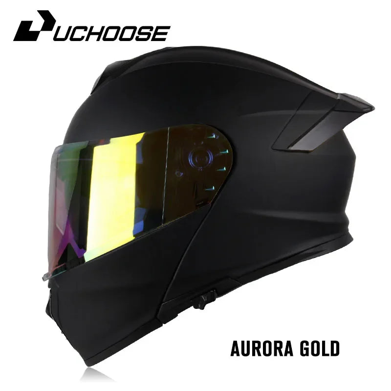 Uchoose DOT Approved Full Face Helmets Crash Motorbike Protective Gear Men Women Flip Up Helmet Motorcycle Double Sun Visor