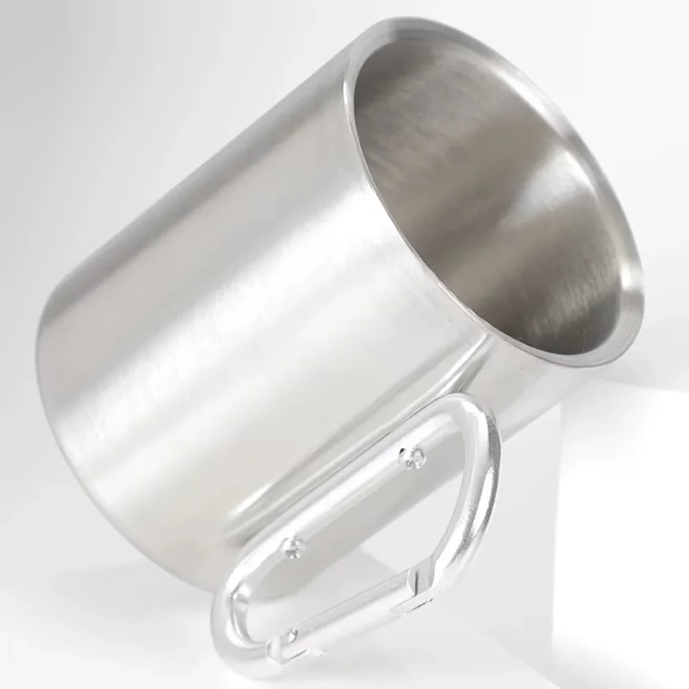 1PCS Portable Stainless Steel Camping Cup with Carabiner Clip, Lightweight Travel Mug for Hiking Backpacking Outdoor (201 Grade)