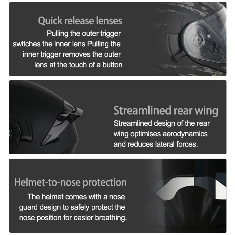 NEW DOT Uchoose Approved Helmets Crash Motorbike Protective Gear Men Women Flip Up Helmet Motorcycle Visor Double Sun