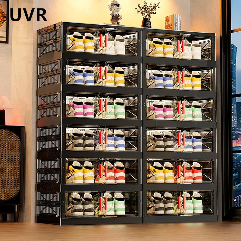 UVR Multifunctional Storage Cabinet Household Folding Shoe Organizer Large Capacity Light Luxury Multi-layer Snack Shelf