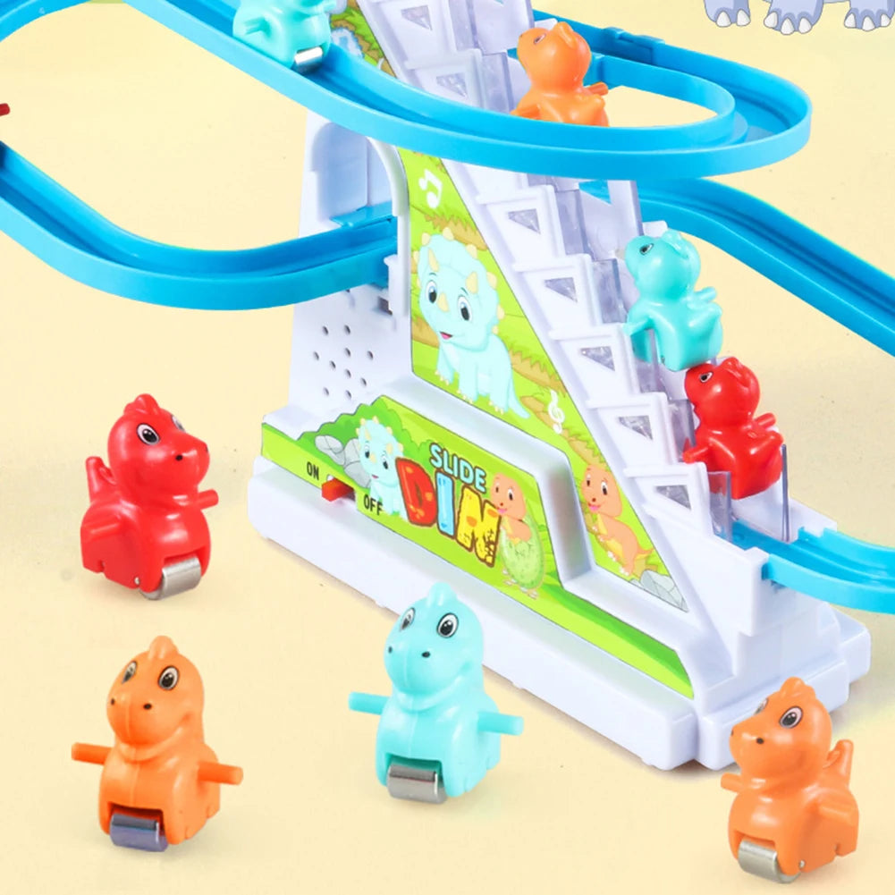 Assembly Design Animals Stair Climbing Toy Electric Track Slide Toys Early Education Electric Dinosaur Stair Toy for Boys Girls