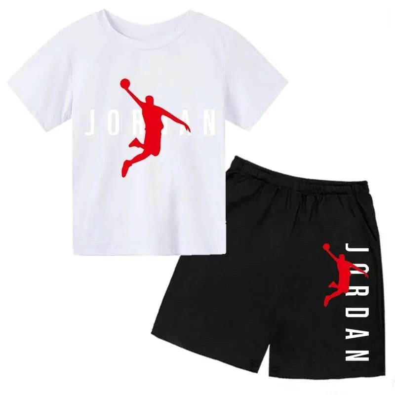 Summer Brand Letter Print Short Sleeve Kid T-shirt+shorts 2pcs Set for Boys and Girls Fashionable Casual Children's Set Outfits