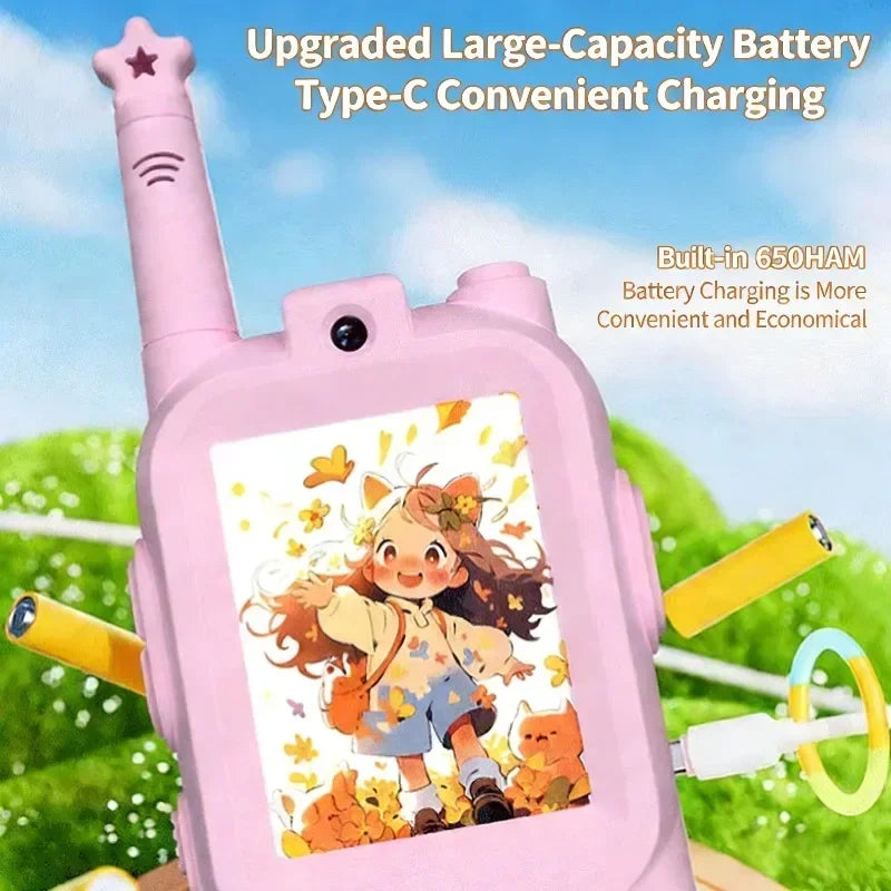2PC Kids HD-Video Walkie Talkies 3 Styles Intercom USB Charging Indoor Outdoor Boys Girls Age 3+ for Child's Toys Birthday Gifts