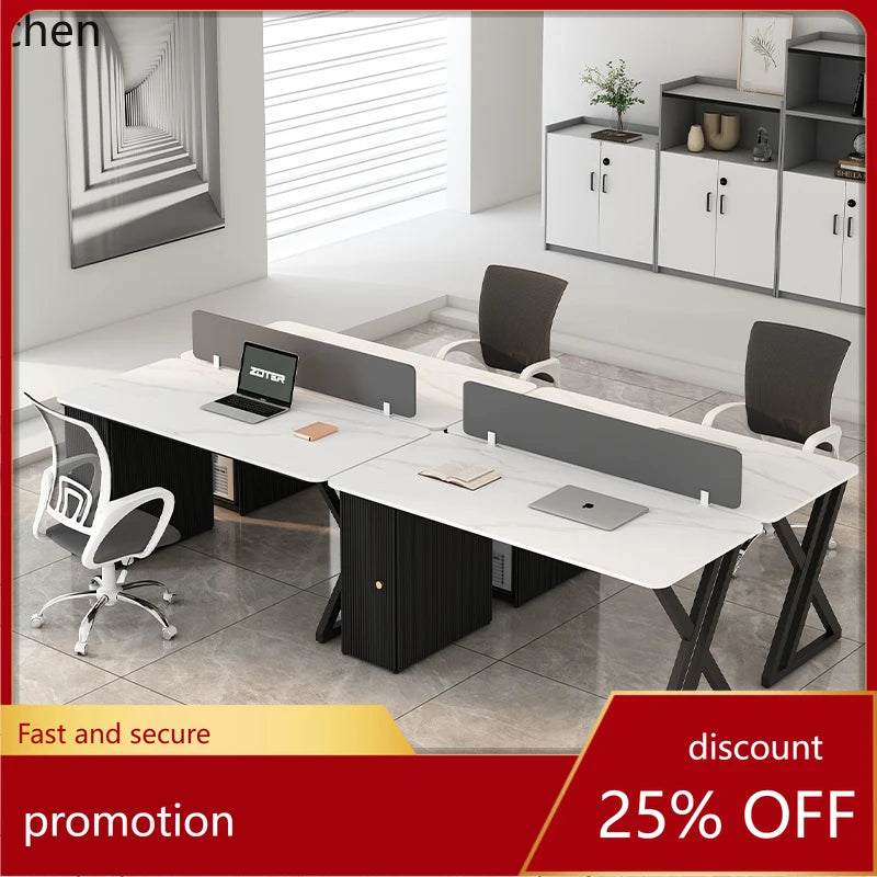 CZ Rock Slab Staff Office Desk and Chair Set Simple Modern White Computer Desk Office Partition Employee Desk