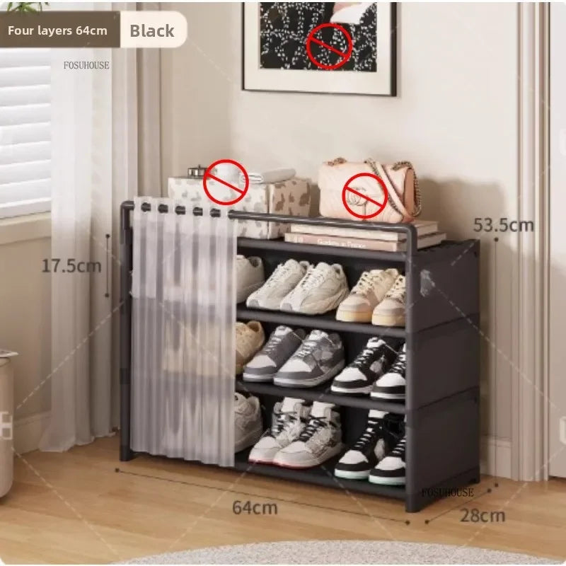 Multi layer Shoe Rack with Drawer for Entryway Hallway Storage Durable Metal Frame Indoor Organizer Space Saving Hanger Unit