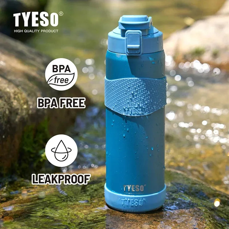 TYESO Vacuum Flasks Insulated Water Bottle 24H Cold 12H Hot Stainless Steel Leakproof Sports Bottle for Gym Travel Drinkware