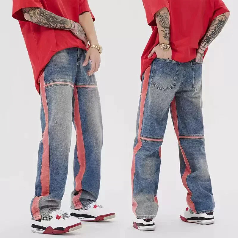 2025 Vintage Men's Jeans Distressed Vibe Bell Bottoms Clean Fit Woodworking Workwear Denim Pants for Outdoor Trade