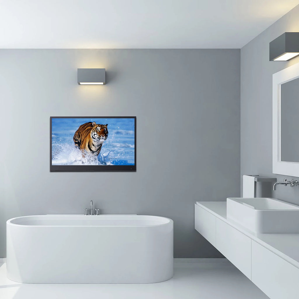 Souria 22.1 inches Smart Black Color Waterproof Bathroom LED TV for Luxury Hotel SPA Kitchen TV Bluetooth Android New