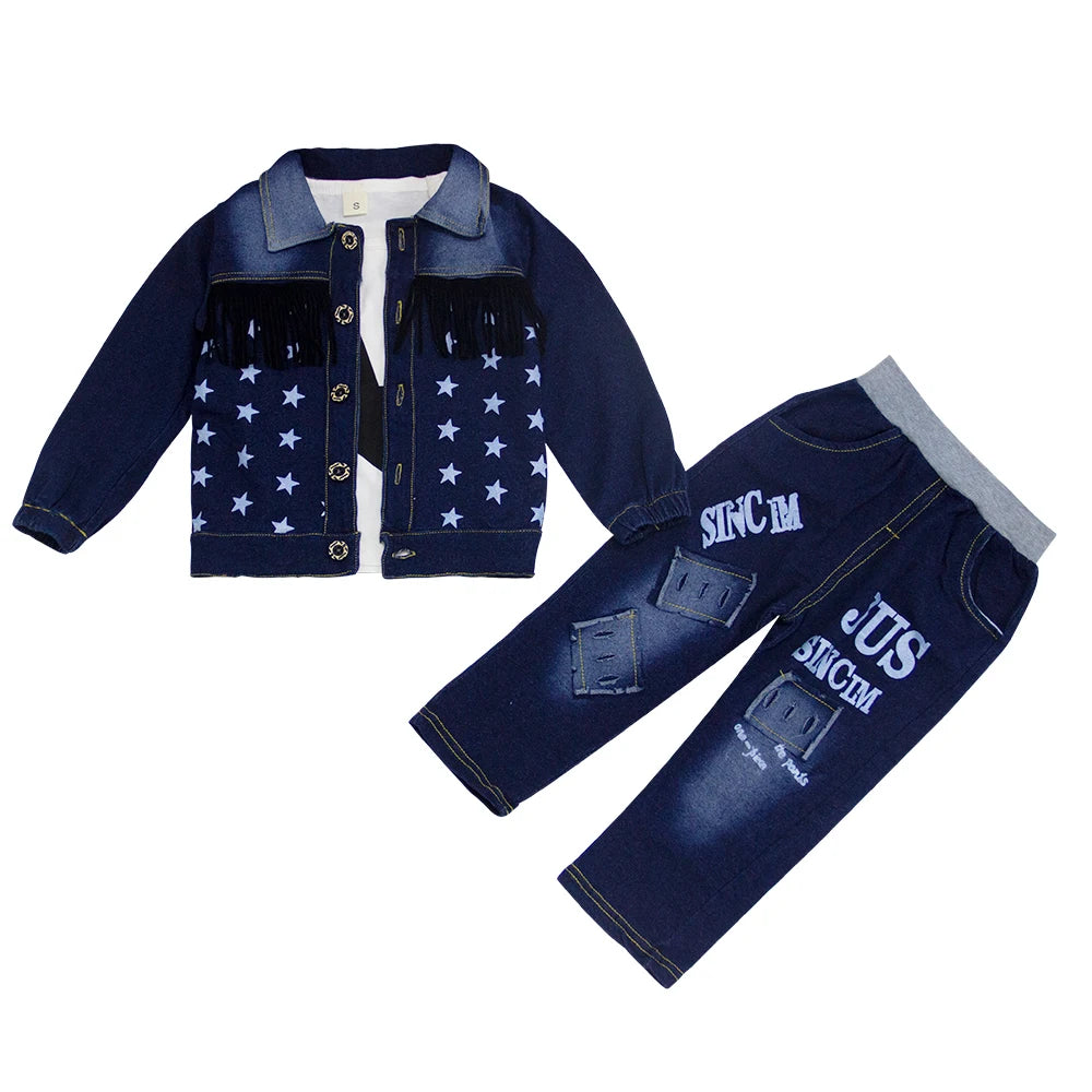 boys Spring fashion sets Children Boy 2PCS Clothing top and bottom Set Cotton Denim Coat +Solid Jeans Pants Baby Boys Outfits