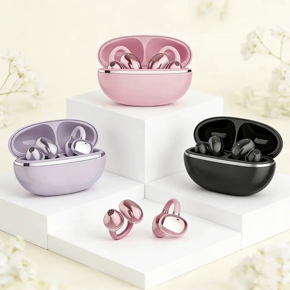 NEW Bluetooth 5.3 Wireless Bone Conduction Headphones Clip Ear Music Noise Canceling Headset HD Call Sports Gaming Earphone
