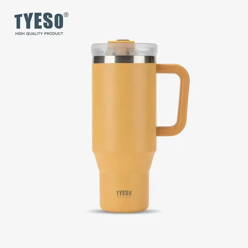 Tyeso 900ml/1200ml Big Capacity Thermal Mug Stainless Steel Insulated Water Bottle with Straw Outdoor Travel Car Tumbler