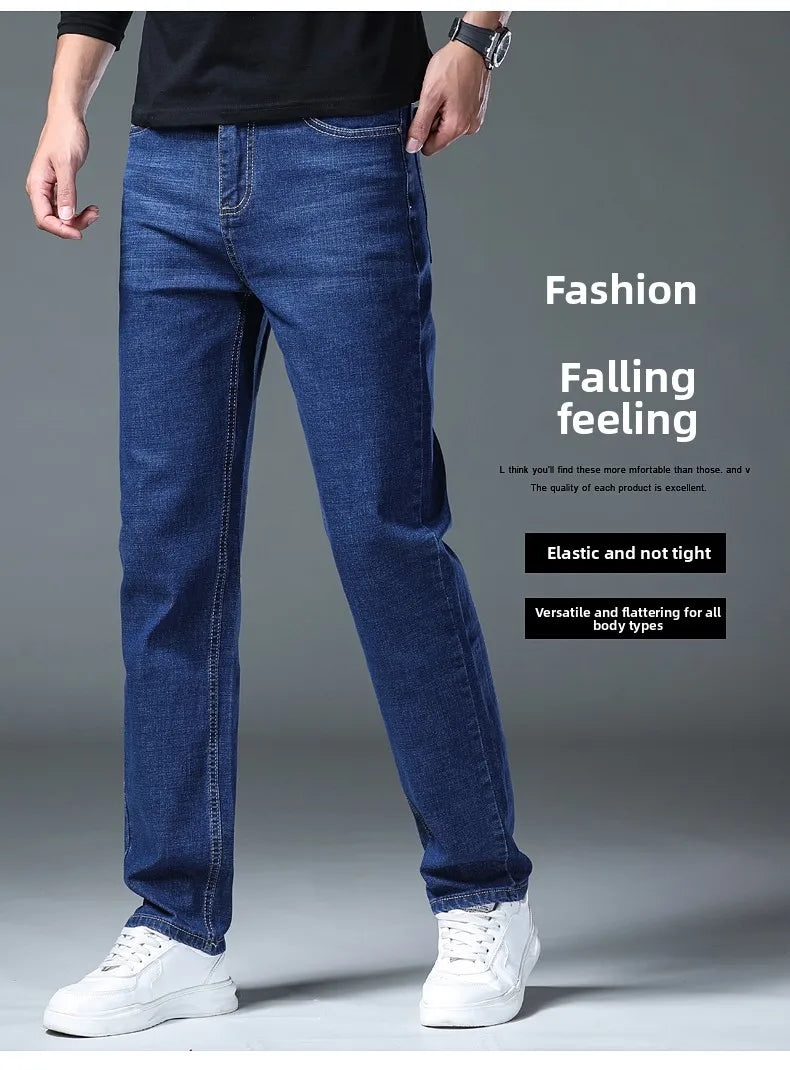 2026 Stretch Stretch Fashion Classic Blue Black Work  New Business Men's Jeans Casual StraightDenim Trousers Male Brand Clothing