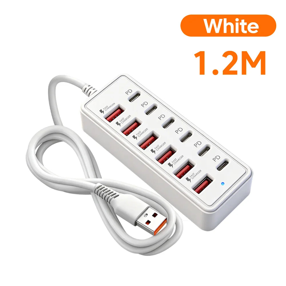 Cargador Multipuerto 12 en 1 - 6 USB-A y 6 USB-C Carga Rápida