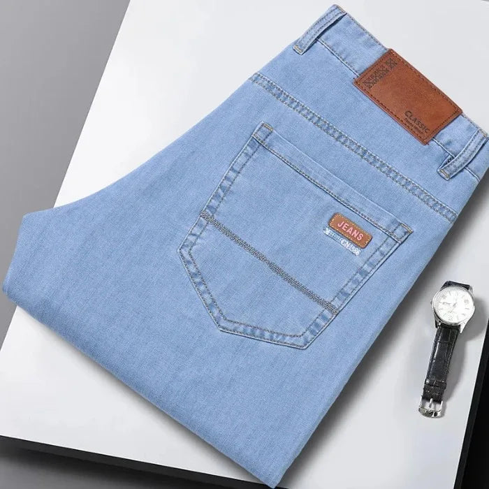 2026 Summer Spring New Men's Pure Black Slim Jeans Elastic Straight Pants BusinessLeisure Korean Vintage Denim Pants Male