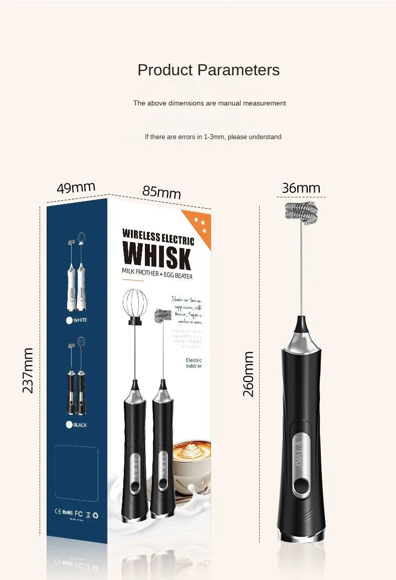 1 Electric Milk Frother, Dual Stick Rechargeable 3-Speed Handheld Egg Beater, Coffee Frother, Cream Blender, Travel Blender