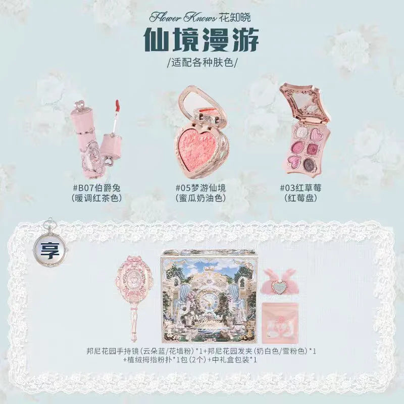 Flower knows Bunny Garden Collection Lip Cream Blush Air Cushion CC Cream Liquid Foundation Eye Shadows Palette Makeup Set