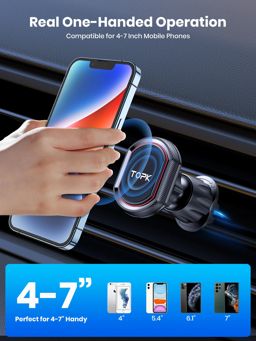 TOPK Magnetic Air Vent Car Phone Holder [Strong Magnet] Car Vent Mount Phone Stand Compatible with iPhone15 14 13 Samsung Xiaomi