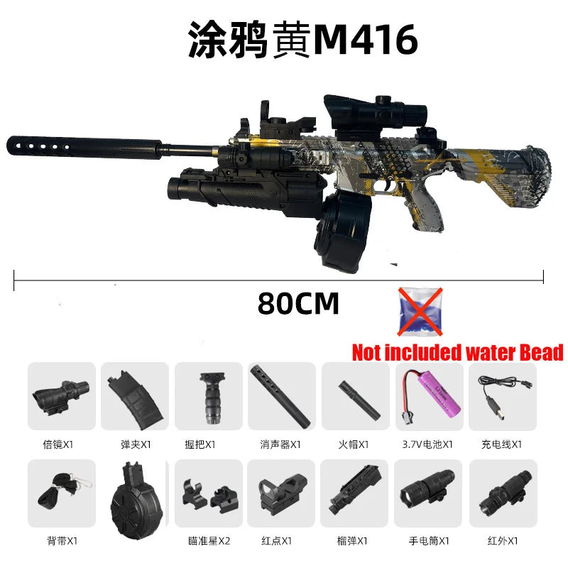 416 Fully Equipped Manual-Automatic Toy Gun That Can Fire 7-8mm Hydrogel Bullets, Boy's Toy with Manual Infrared Feeding Style, New Year Gift