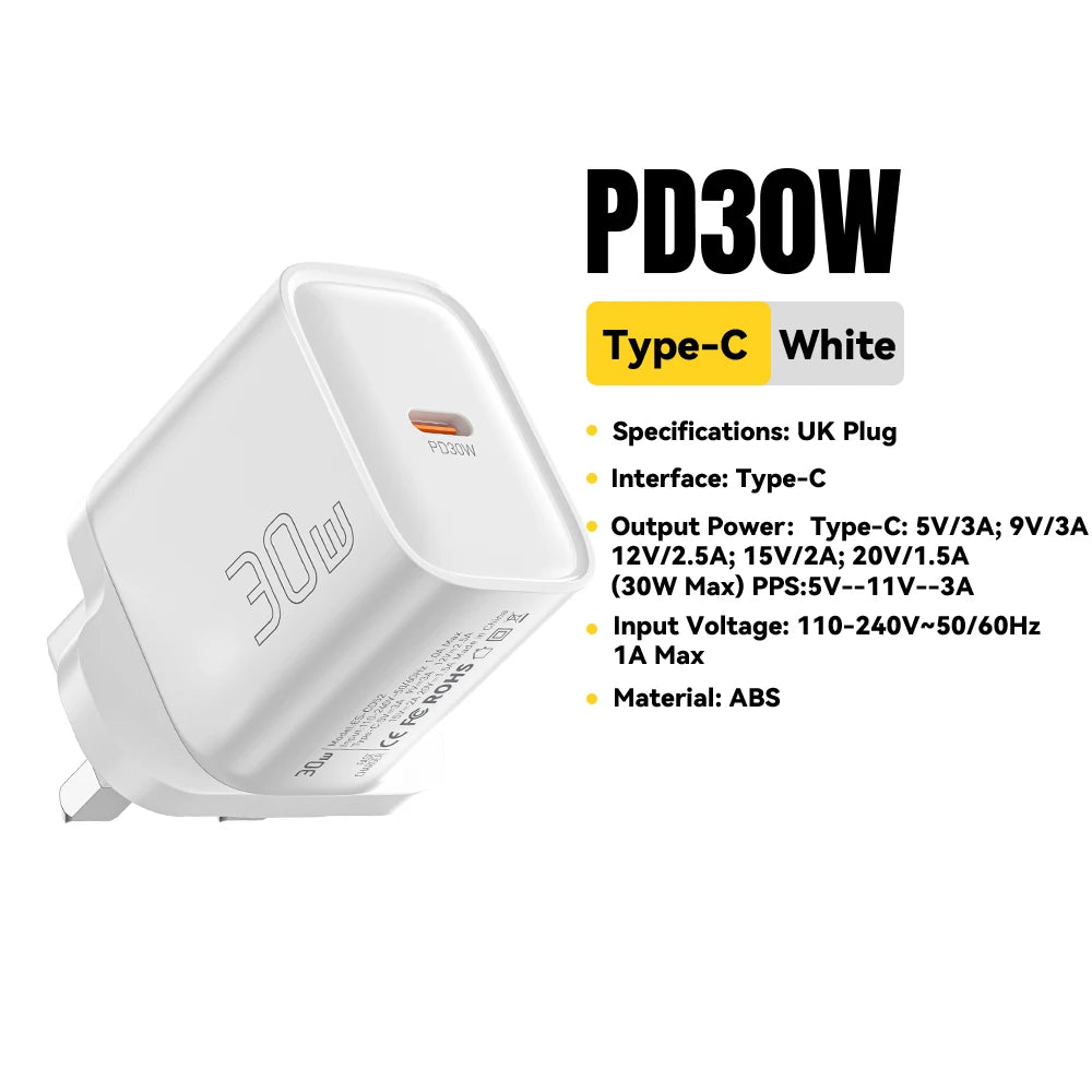 Cargador Mini USB-C 30W | Compacto y Potente - Compatible iPhone y Samsung