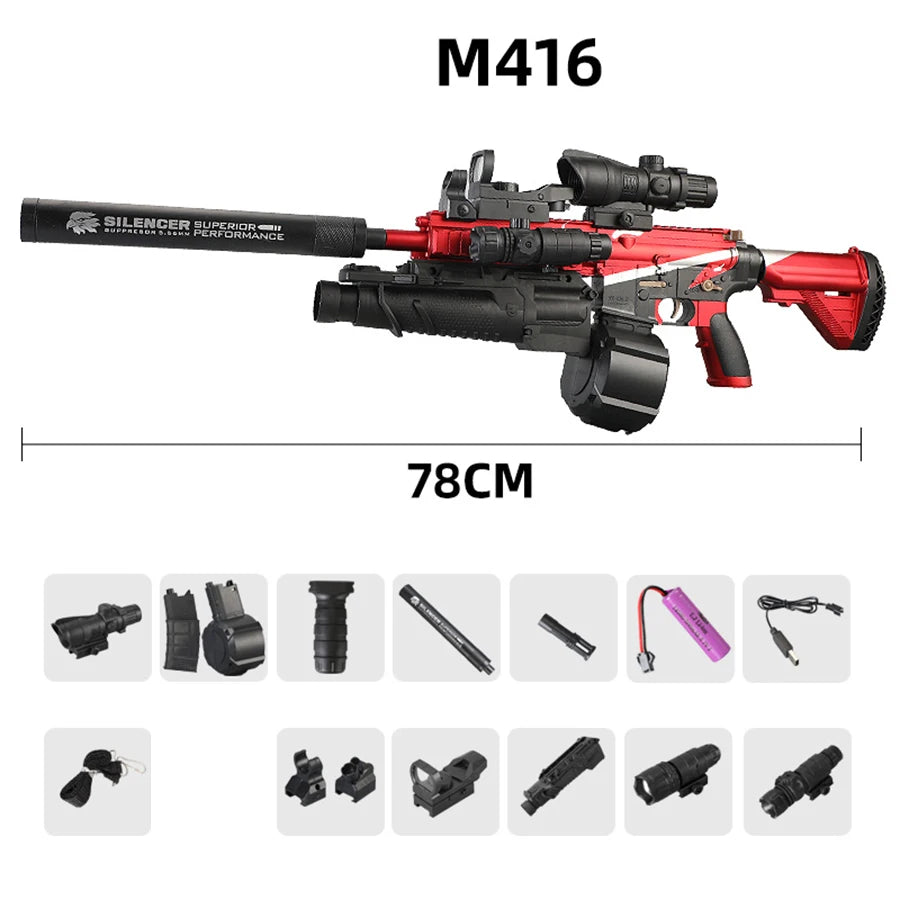 416 Toy Gun Gel Ball Launcher, Manual and Automatic Electric Continuous Firing, Multiple Colors Available, Outdoor Family Activities, New Year Gift