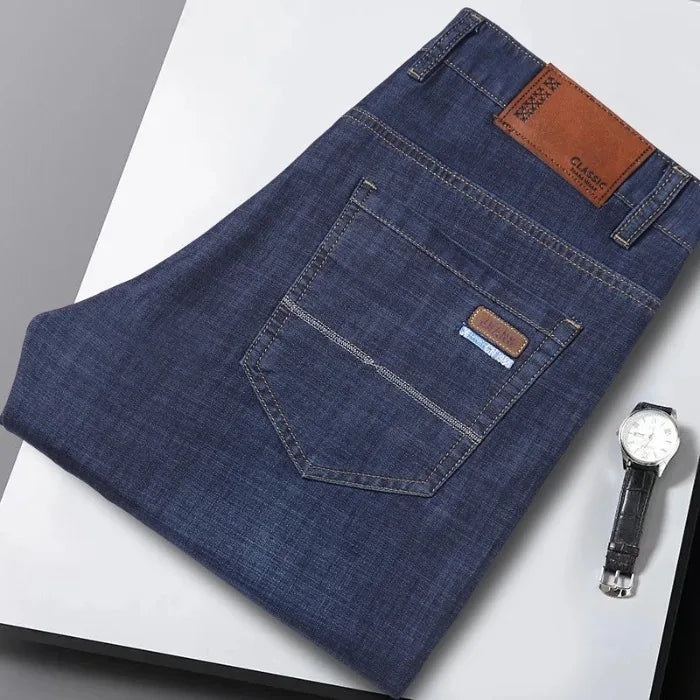 2026 Summer Spring New Men's Pure Black Slim Jeans Elastic Straight Pants BusinessLeisure Korean Vintage Denim Pants Male