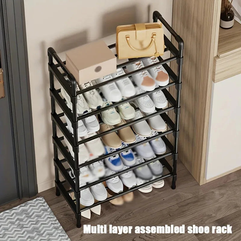 Multi-Tier Metal Shoe Rack Stackable Organizer Freestanding Black Space Saving Storage for Closet Bedroom Indoor Outdoor Use
