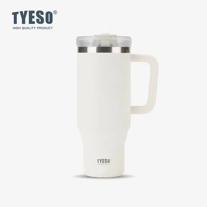 Tyeso 900ml/1200ml Big Capacity Thermal Mug Stainless Steel Insulated Water Bottle with Straw Outdoor Travel Car Tumbler
