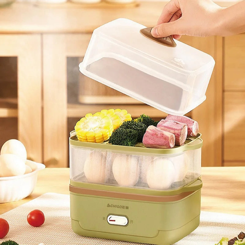 Fast Breakfast Machine Automatic Power Off Multifunction Pot 220V 350W Egg Boiler Dormitory Double Layer Electric Steamer Home