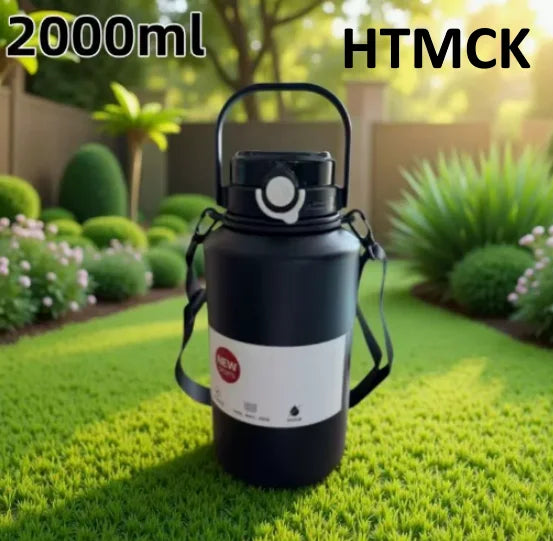 2L 316 Stainless Steel Insulated Water Jug, Portable Vacuum Thermos with Straw & Handle, Outdoor Travel Sports Bottle