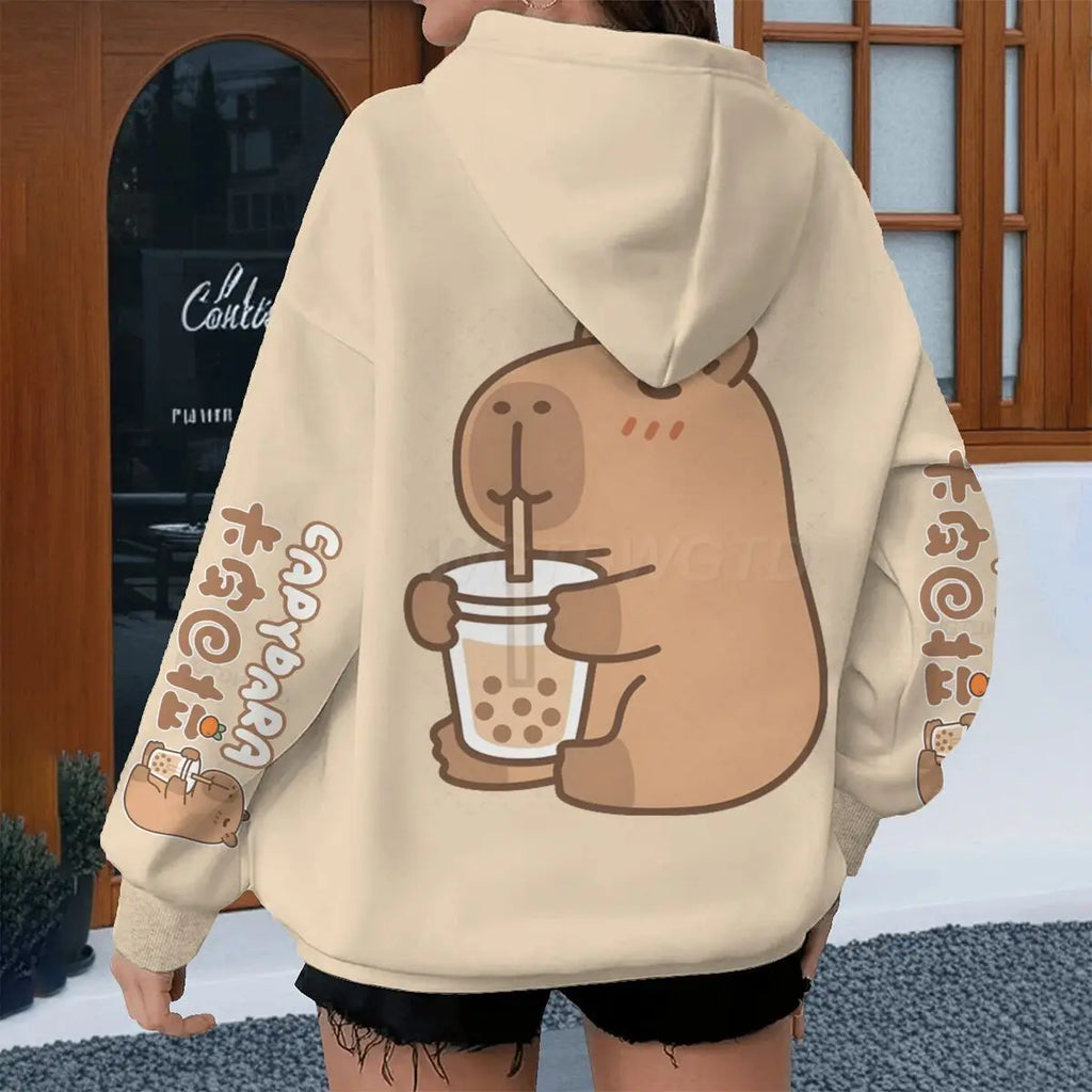 Cartoon Capybara Design Hoodies Women Men Long Sleeve Sweatshirt Spring Autmn Fun Animal Capybara Pullover Girls Cute Hoody