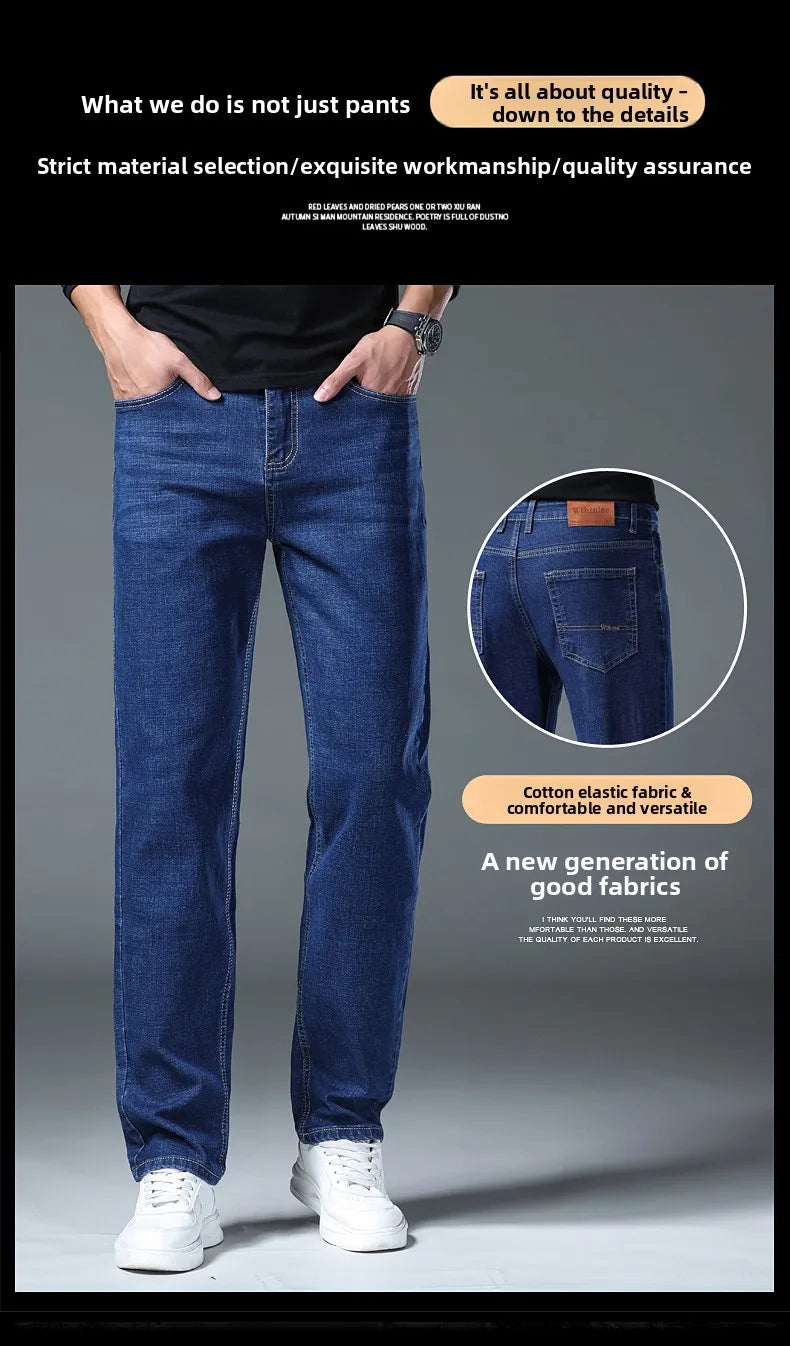 2026 Stretch Stretch Fashion Classic Blue Black Work  New Business Men's Jeans Casual StraightDenim Trousers Male Brand Clothing