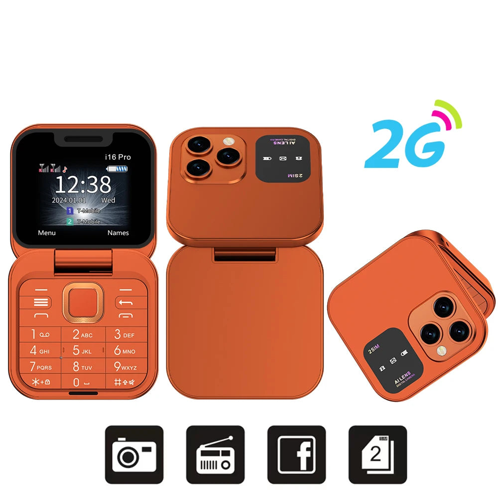 SERVO Mini Flip Mobile Phone 4G/2G Cellular 1.77" Diaplay Speed Dial Flashlight Recorder FM Radio Dual SIM Foldable Cellphones