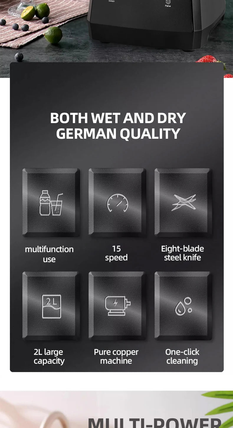 Fully Automatic Wall-Breaking Commercial Blender High Power Stationary Mixer Food Processor Ice Smoothie Juicer Machine Kitchens
